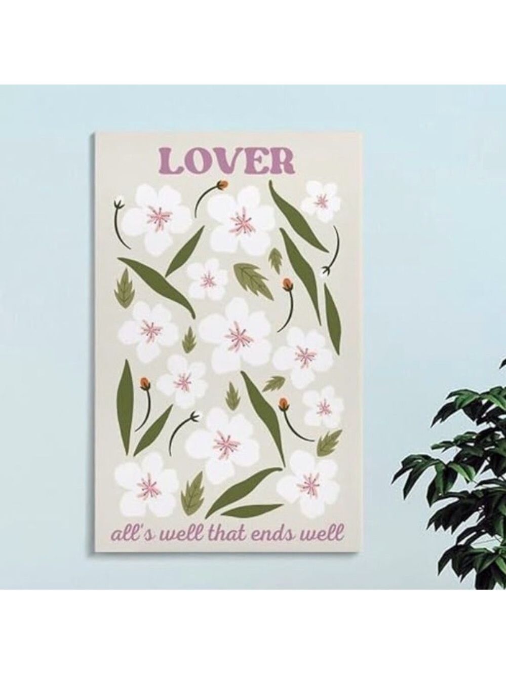 Taylor Swift Lover Floral Canvas Wall Art Print